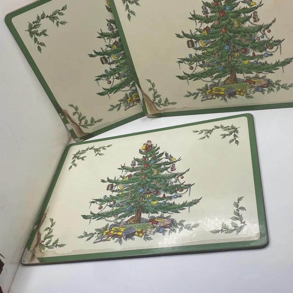 Christmas Tree Pimpernel Spode Set of 4 Cork-Backed Placemats Green Border